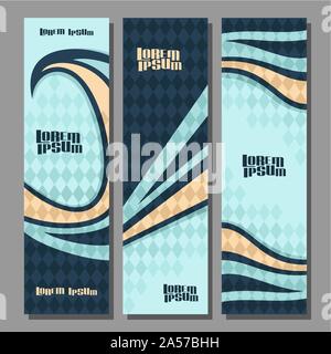 Vektor senkrecht futuristischen Banner, 3 Layouts für-Vorlagen mit Rhombus abstraktes Muster und kopieren Sie Platz für Werbung Text, Mockup mit Blau Stock Vektor