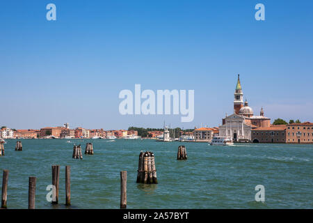 Die Chiesa di San Giorgio Maggiore und das Bacino di San Marco von der Punta della Dogana, Venedig, Italien Stockfoto