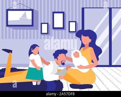 Einige Eltern und Kinder im Wohnzimmer Vector Illustration Design Stock Vektor