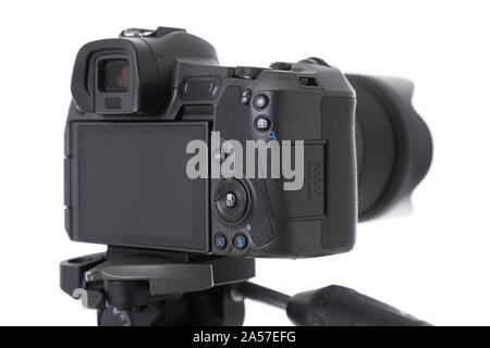 Detailansicht der hinteren Teil mit Schaltflächen der Moderne schwarze Kamera isoliert Stockfoto