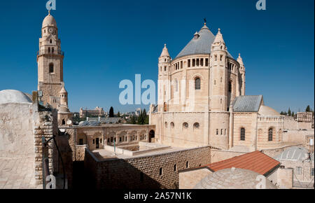 Hohe Betrachtungswinkel und einer Abtei Dormitio Abtei, den Berg Zion, Jerusalem, Israel Stockfoto