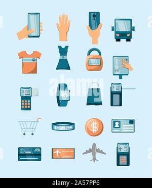 Bündel des elektronischen Geschäftsverkehrs mit Icons Set Vector Illustration Design Stock Vektor