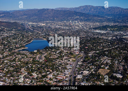 Luftaufnahme der Stadt, Silver Lake, Los Angeles, Kalifornien, USA Stockfoto