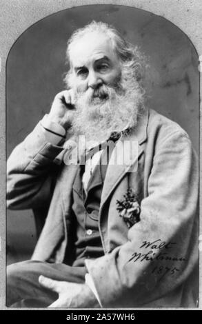 Walt Whitman, drei viertel länge Porträt, Links zeigen, mit der rechten Hand unter den Kopf Stockfoto