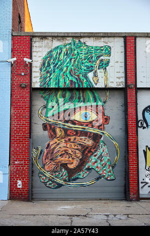 Graffiti in Bushwick, Brooklyn, New York. Dieser Bereich ist in einem raschen Veränderungen und Gentrifizierung. Stockfoto