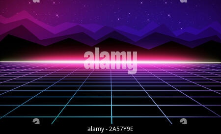 Retro-futuristischen hellen Hintergrund mit einem Raster. 80 s Graphic Design, retro Fantasy. Der Hintergrund ist perfekt für alle thematischen Präsentation oder Ihre eigenen Stockfoto