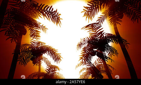 Retro-futuristischen Hintergrund mit Palmen auf dem Hintergrund der Sonne. Im Stil der 80er Computer Graphics. Der Hintergrund ist perfekt für alle thematischen presen Stockfoto