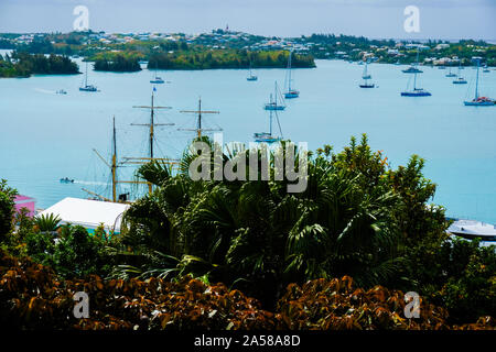 Segelschiff Picton Castle in den Hafen von St. Georges, Bermuda. Stockfoto