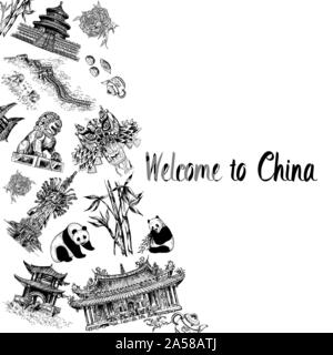 Poster Karte Zusammensetzung von China ähnliche Objekte auf weißem Hintergrund. Vector Illustration. Stock Vektor