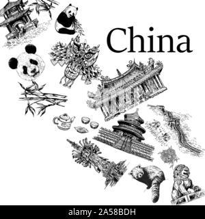 Poster Karte Zusammensetzung von China ähnliche Objekte auf weißem Hintergrund. Vector Illustration. Stock Vektor