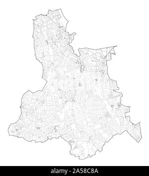 Sat-Blick auf den Londoner Stadtteilen, Karte und Straßen von Lewisham Borough. England Stock Vektor