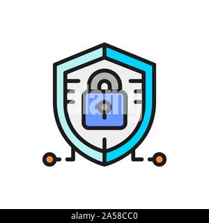 Antivirus, Datenschutz, Cyber Security flat Color Line Symbol. Stock Vektor