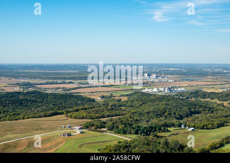 Luftbild von Omaha, Nebraska und Council Bluffs, Iowa, USA. Stockfoto