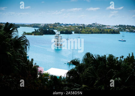 Segelschiff Picton Castle in den Hafen von St. Georges, Bermuda. Stockfoto