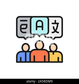 Menschen mit Blasen chat, fremde Sprache, Unterhaltung flachbild Color Line Symbol. Stock Vektor