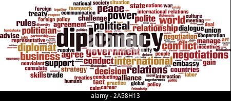 Diplomatie Wort cloud Konzept. Collage aus Worte über Diplomatie. Vector Illustration Stock Vektor