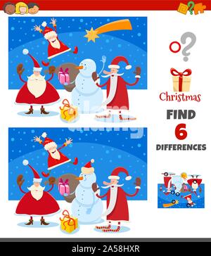 Cartoon Illustration der Unterschiede zwischen Bilder Lernspiel für Kinder mit Santa Claus Weihnachten Zeichen Stock Vektor