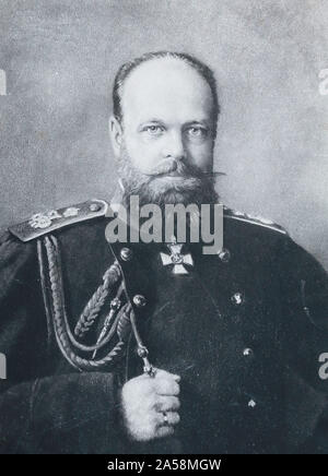 Porträt Seiner Majestät russischen Kaiser Alexander III. Gravur des 19. Jahrhunderts. Stockfoto