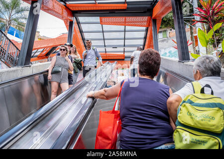 Fahrtreppen, Comuna 13, Medellín, Kolumbien Stockfoto