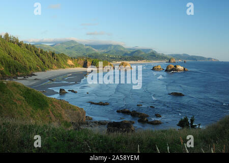 Blick auf Haystack Rock Marine Garten von Ecola State Park Cannon Beach Oregon USA Stockfoto