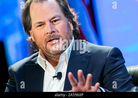 Marc Benioff, Chairman und Co-CEO von salesforce.com, Inc (Salesforce) spricht während einer Veranstaltung in Washington, D.C., am 18. Oktober 2019. Stockfoto