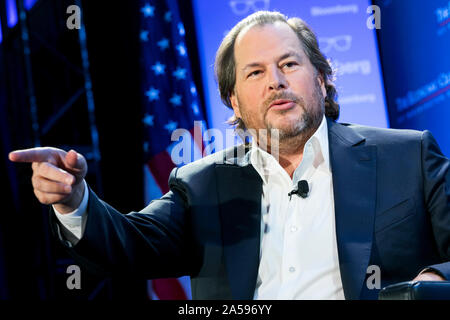 Marc Benioff, Chairman und Co-CEO von salesforce.com, Inc (Salesforce) spricht während einer Veranstaltung in Washington, D.C., am 18. Oktober 2019. Stockfoto