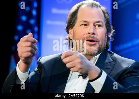 Marc Benioff, Chairman und Co-CEO von salesforce.com, Inc (Salesforce) spricht während einer Veranstaltung in Washington, D.C., am 18. Oktober 2019. Stockfoto