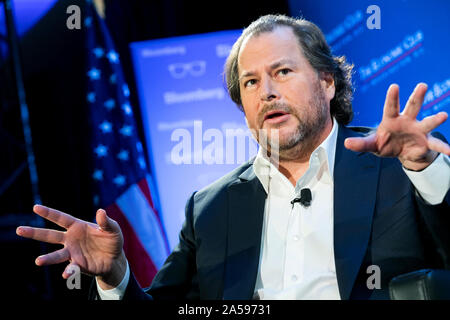 Marc Benioff, Chairman und Co-CEO von salesforce.com, Inc (Salesforce) spricht während einer Veranstaltung in Washington, D.C., am 18. Oktober 2019. Stockfoto