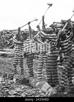 Afrikanische amerikanische Sträflinge arbeiten mit Achsen, Reed Camp, South Carolina Ca. 1934 Stockfoto