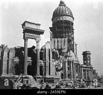 Rathaus von San Francisco nach dem Erdbeben von 1906 Stockfoto