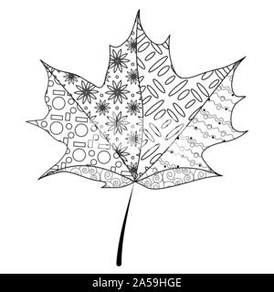 Zentangle Herbst Blatt für Erwachsene antistress Malbuch auf einem weißen Hintergrund. Zen kunst Vector Illustration. Stock Vektor
