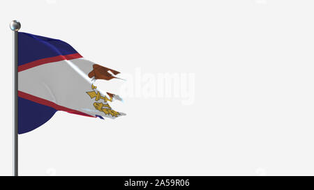 Amerikanisch-samoa 3D tattered wehende Flagge Abbildung auf der Fahnenstange. Perfekt für Hintergrund mit Platz auf der rechten Seite. Stockfoto