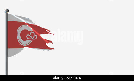 Calgary, Alberta 3D tattered wehende Flagge Abbildung auf der Fahnenstange. Perfekt für Hintergrund mit Platz auf der rechten Seite. Stockfoto