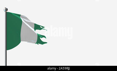 Niger 3D tattered wehende Flagge Abbildung auf der Fahnenstange. Perfekt für Hintergrund mit Platz auf der rechten Seite. Stockfoto