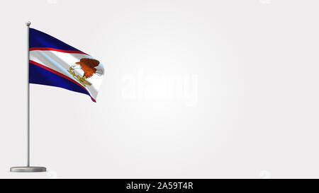 Amerikanisch-samoa 3D wehende Flagge Abbildung auf der Fahnenstange. Perfekt für Hintergrund mit Platz auf der rechten Seite. Stockfoto