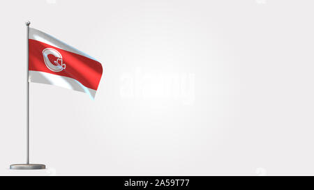 Calgary, Alberta 3D wehende Flagge Abbildung auf der Fahnenstange. Perfekt für Hintergrund mit Platz auf der rechten Seite. Stockfoto
