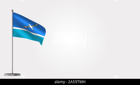 Midway Inseln 3D wehende Flagge Abbildung auf der Fahnenstange. Perfekt für Hintergrund mit Platz auf der rechten Seite. Stockfoto