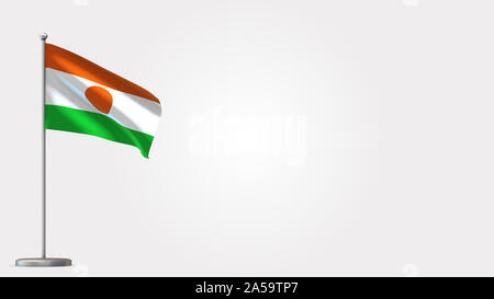 Mosambik 3 D wehende Flagge Abbildung auf der Fahnenstange. Perfekt für Hintergrund mit Platz auf der rechten Seite. Stockfoto