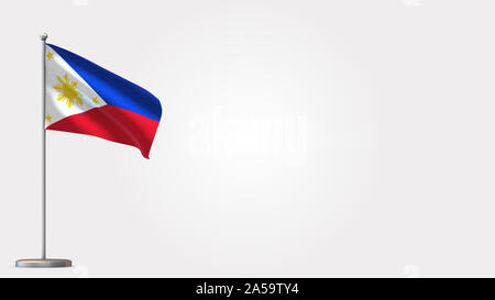 Philippinen 3 D wehende Flagge Abbildung auf der Fahnenstange. Perfekt für Hintergrund mit Platz auf der rechten Seite. Stockfoto