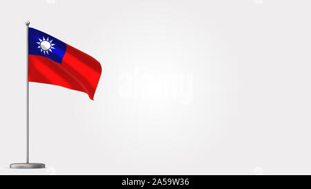 Taiwan 3D wehende Flagge Abbildung auf der Fahnenstange. Perfekt für Hintergrund mit Platz auf der rechten Seite. Stockfoto