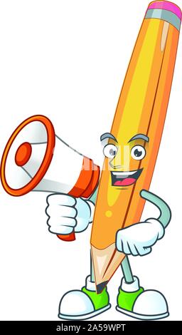 Mit Megafon cartoon Bleistift in die niedlichen Charakter Stock Vektor