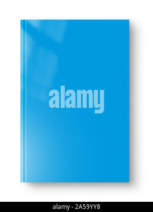 Geschlossen blau Leerbuch Mockup, isoliert auf weißem Stockfoto
