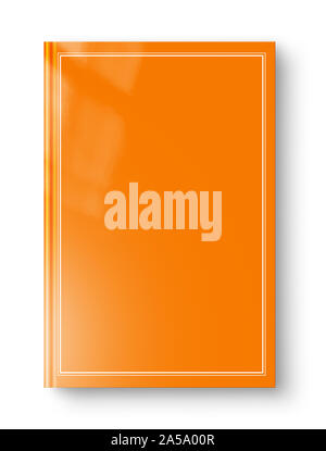 Geschlossen orange Leerbuch mockup mit Rahmen, isoliert auf weißem Stockfoto