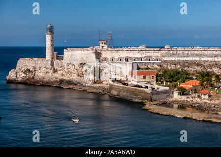 Leuchtturm, Havanna Hafen, Faro Castillo del Morro, Malecon, Havanna, Kuba, Karibik Stockfoto