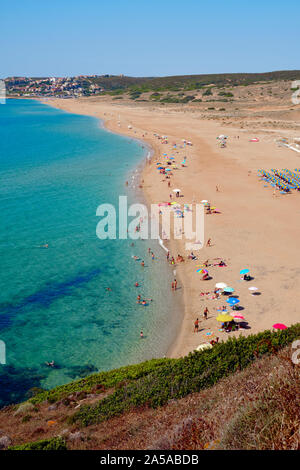 Die goldenen Sand der Spiaggia di Torre dei Corsari/Torre dei Corsari Strand an der Costa Verde Küste, Westen Sardinien, Italien Europa Stockfoto