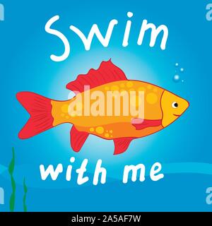 Vobla Flussfisch. Kakerlaken oder Karpfen in blauem Wasser. Vektorgrafik. Stock Vektor