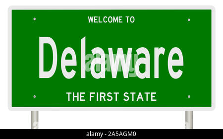Rendering von einem grünen 3d Autobahn Zeichen für Delaware Stockfoto