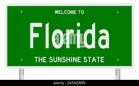 Rendering von einem grünen 3d Autobahn Zeichen für Florida Stockfoto