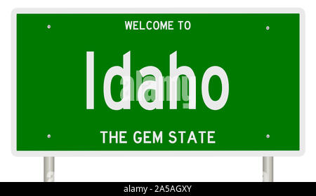 Rendering von einem grünen 3d Autobahn Zeichen für Idaho Stockfoto