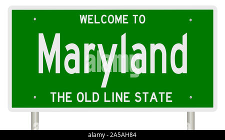 Rendering von einem grünen 3d Autobahn Zeichen für Maryland Stockfoto